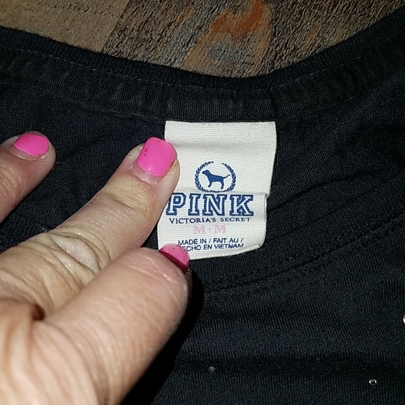 PINK Victoria Secret rhinestone black top sz M - Picture 2 of 2